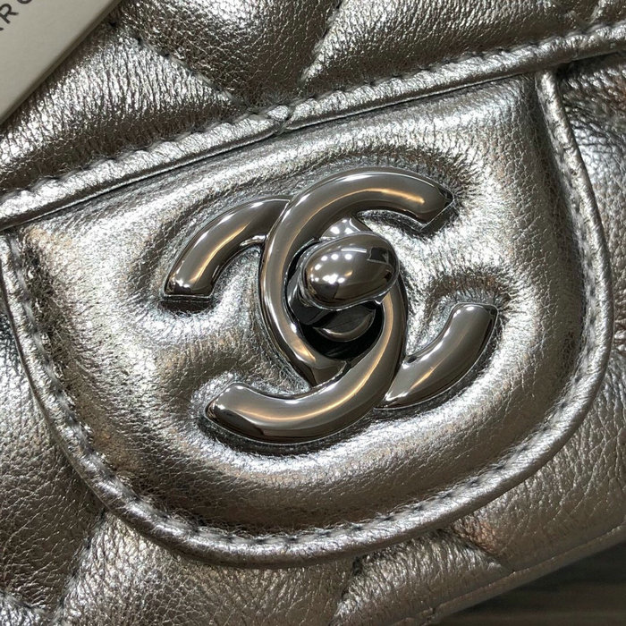 Classic Chanel Lambskin Mini Flap Bag Silver CF1115