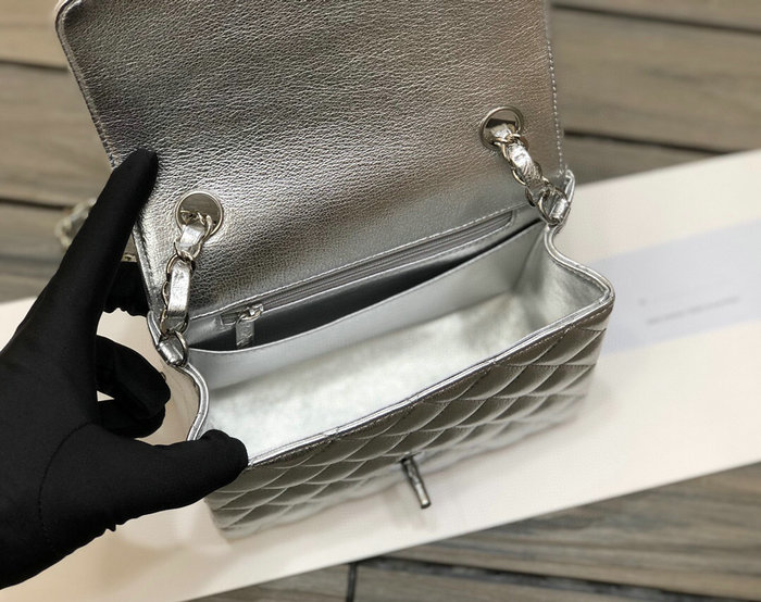 Classic Chanel Lambskin Mini Flap Bag Silver CF1115