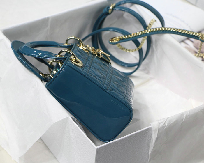 Mini Lady Dior Patent Bag Blue D91701