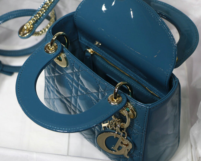 Mini Lady Dior Patent Bag Blue D91701