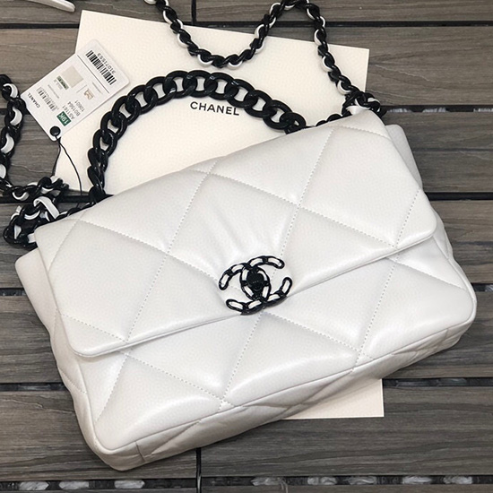 Chanel 19 Lambskin Large Flap Bag White AS1161