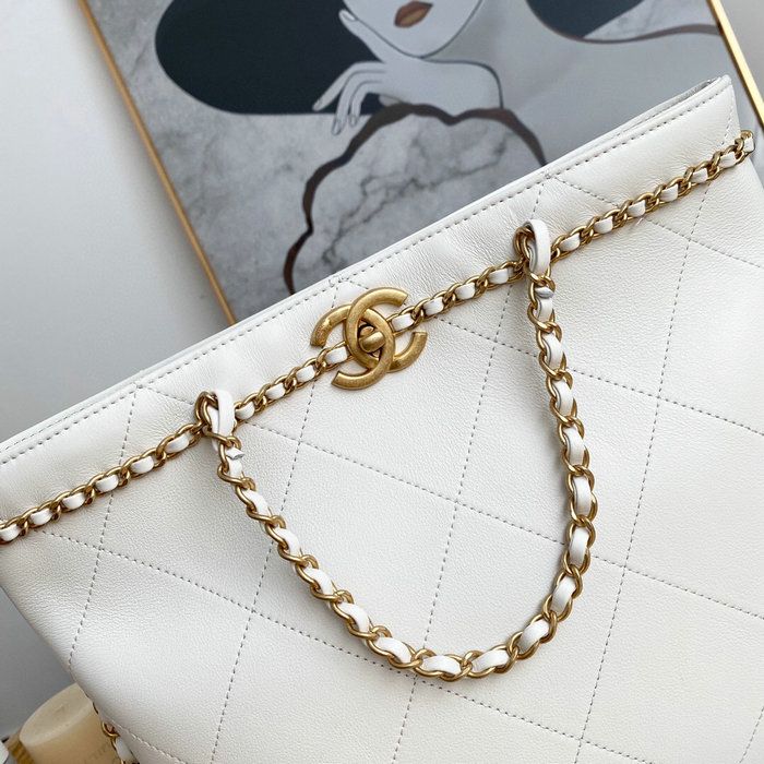 Chanel Calfskin Small Tote White AS2374