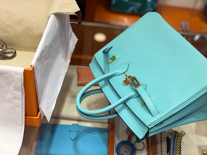 Hermes Swift Leather Birkin Bag Blue HB2530356