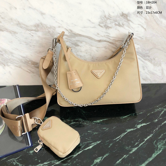 Prada Nylon Hobo Bag Beige 1BH204