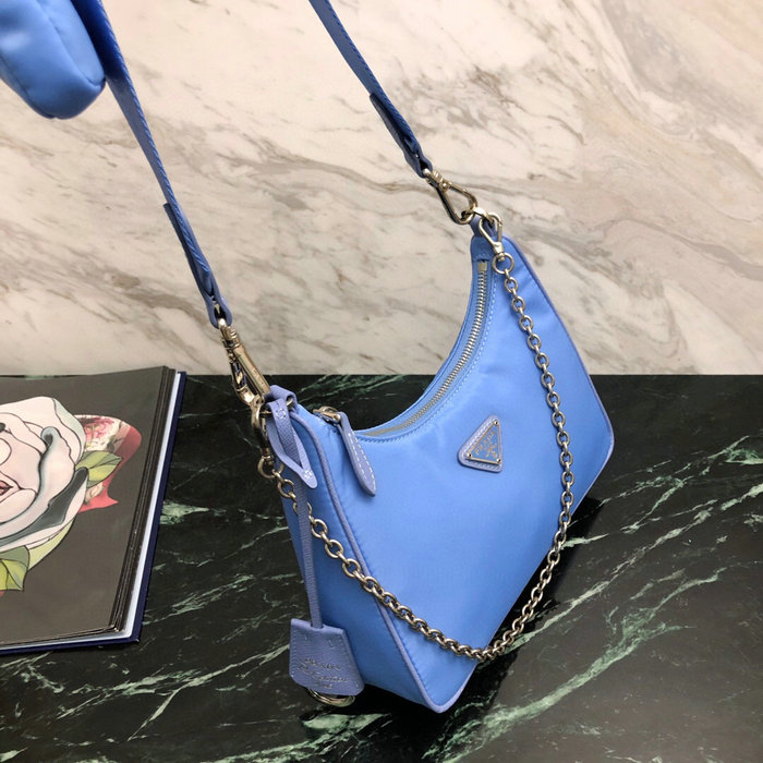 Prada Nylon Hobo Bag Blue 1BH204