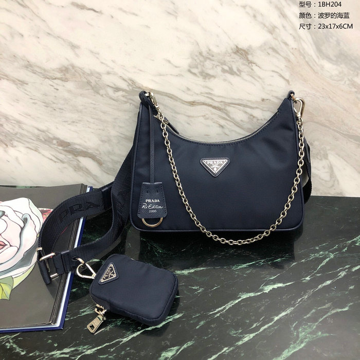 Prada Nylon Hobo Bag Dark Blue 1BH204