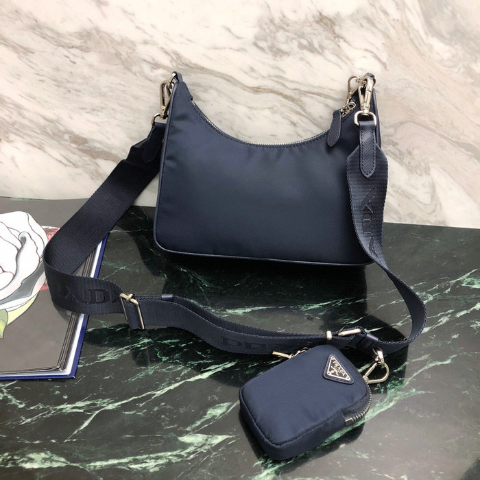 Prada Nylon Hobo Bag Dark Blue 1BH204