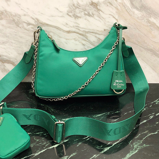 Prada Nylon Hobo Bag Green 1BH204