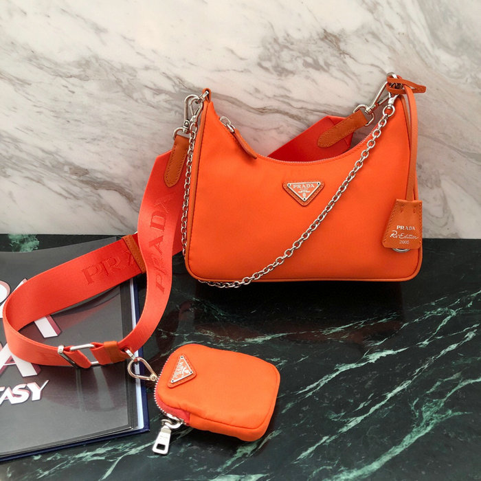 Prada Nylon Hobo Bag Orange 1BH204