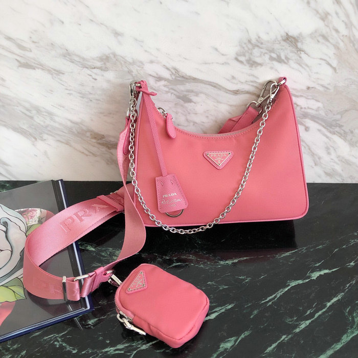 Prada Nylon Hobo Bag Pink 1BH204