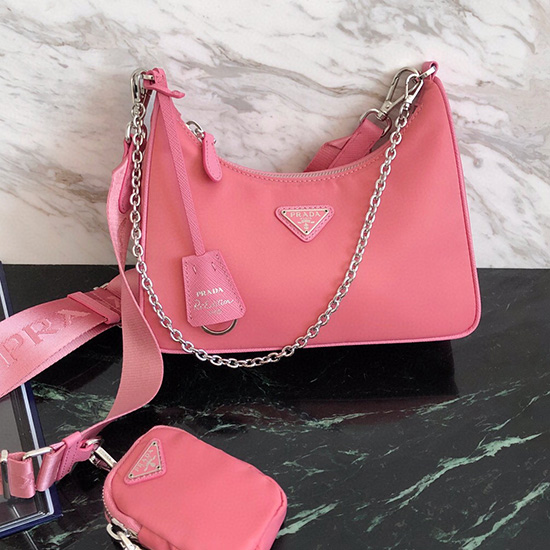 Prada Nylon Hobo Bag Pink 1BH204