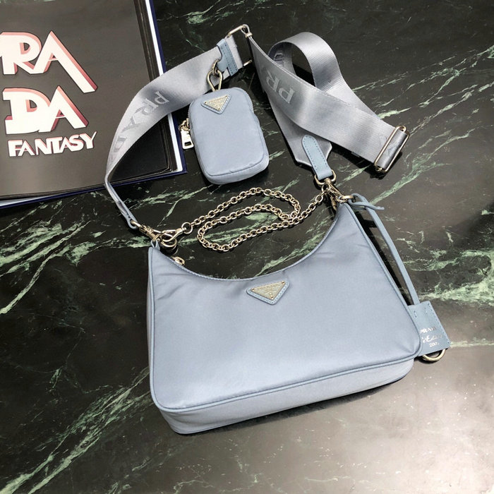 Prada Nylon Hobo Bag Skyblue 1BH204