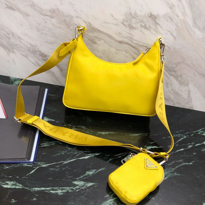 Prada Nylon Hobo Bag Yellow 1BH204