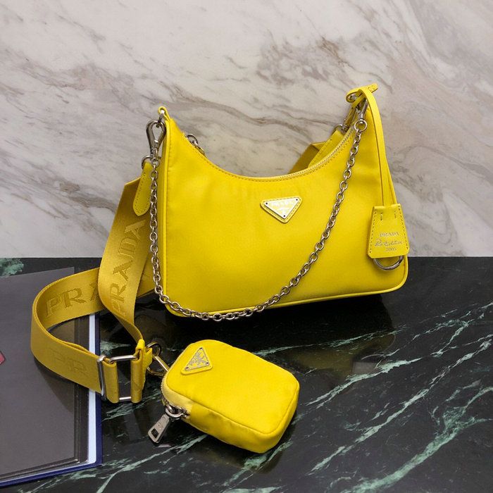 Prada Nylon Hobo Bag Yellow 1BH204