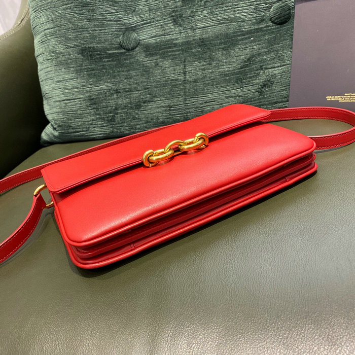 YSL Le Maillon Satchel in Smooth Leather Red 649795