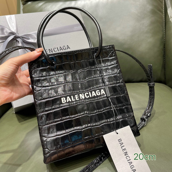 Balenciaga croc-effect leather XXS Shopping Tote Bag Black 572411