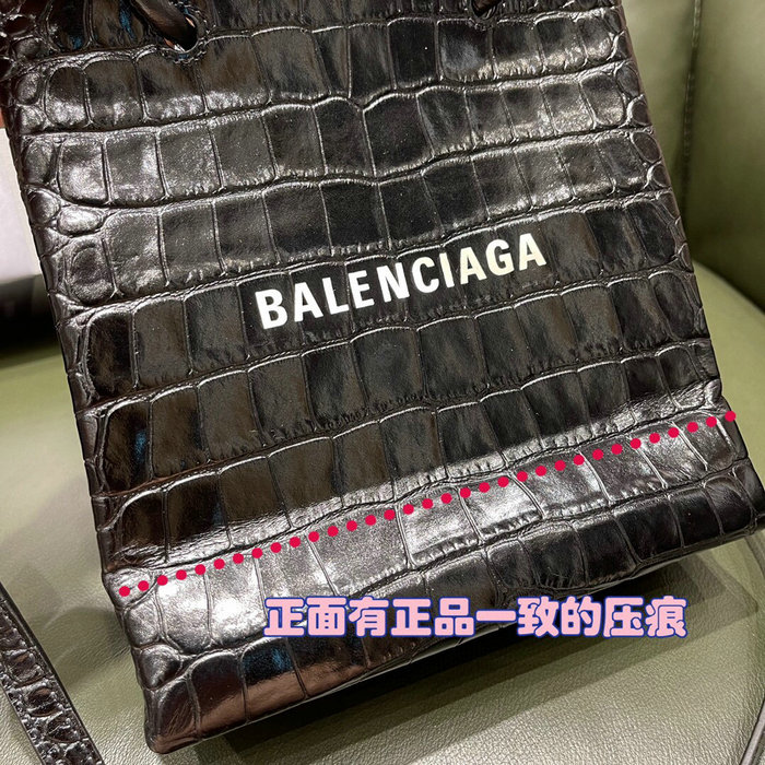 Balenciaga croc-effect leather XXS Shopping Tote Bag Black 572411