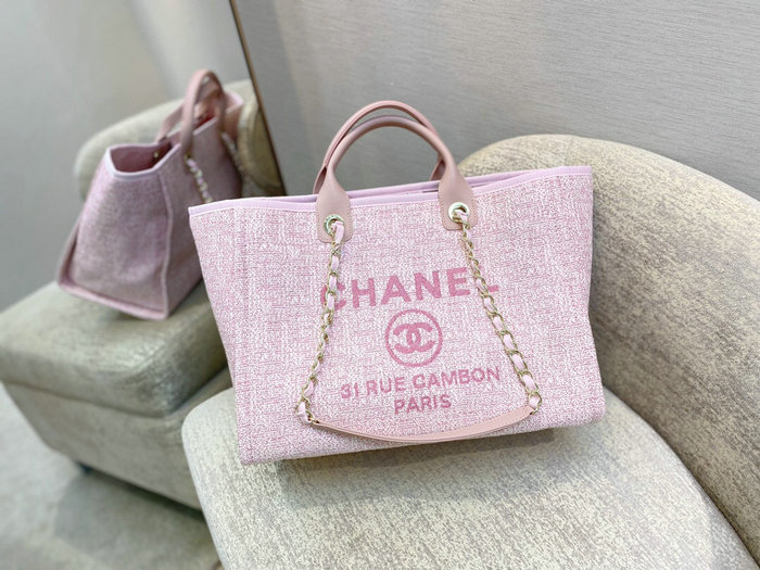 Chanel Canvas Large Deauville Shopping Bag Pink AS66941