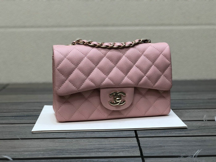 Classic Chanel Grain Calfskin Small Flap Bag Pink CF1116