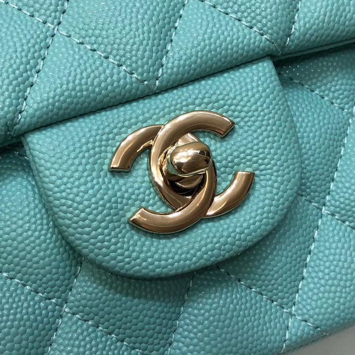 Classic Chanel Grained Calfskin Medium Flap Bag Blue CF1112