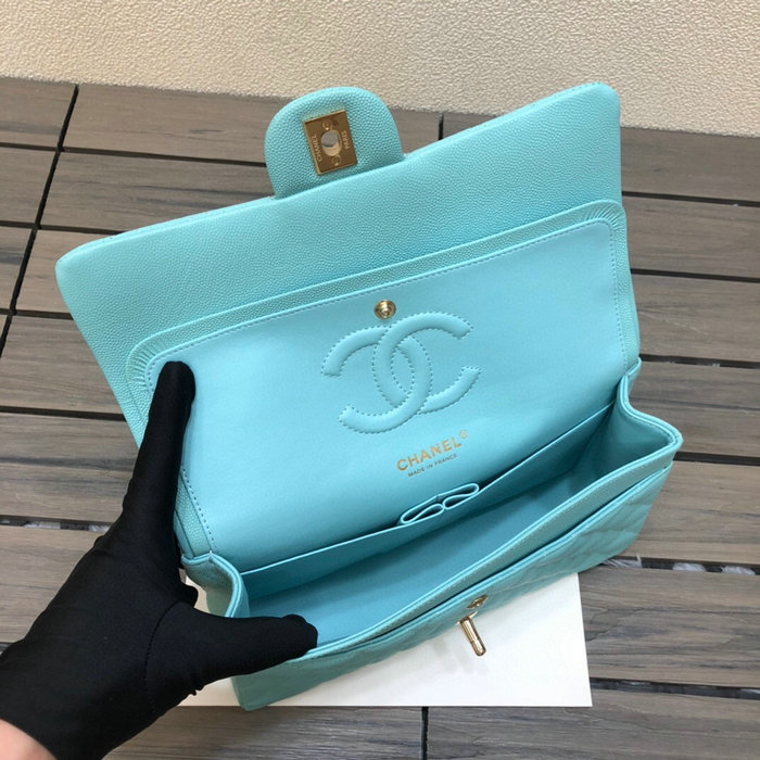 Classic Chanel Grained Calfskin Medium Flap Bag Blue CF1112