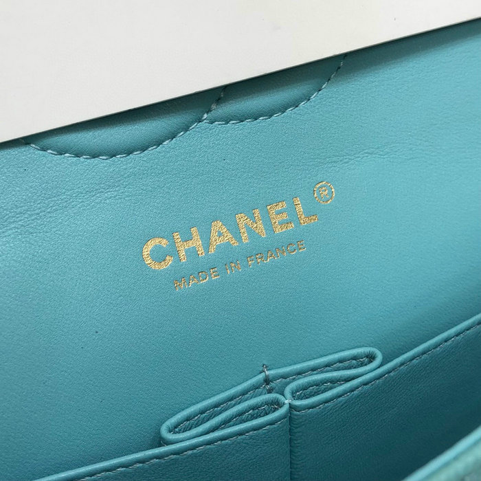 Classic Chanel Grained Calfskin Medium Flap Bag Blue CF1112