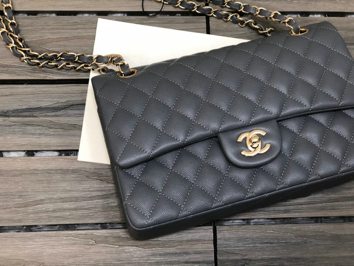 Classic Chanel Grained Calfskin Medium Flap Bag Grey CF1112