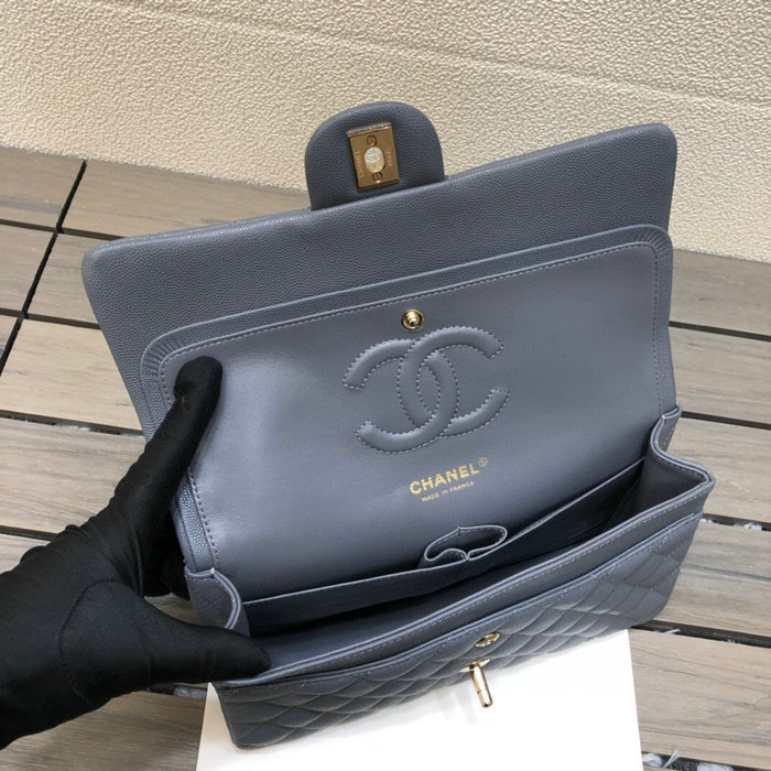 Classic Chanel Grained Calfskin Medium Flap Bag Grey CF1112