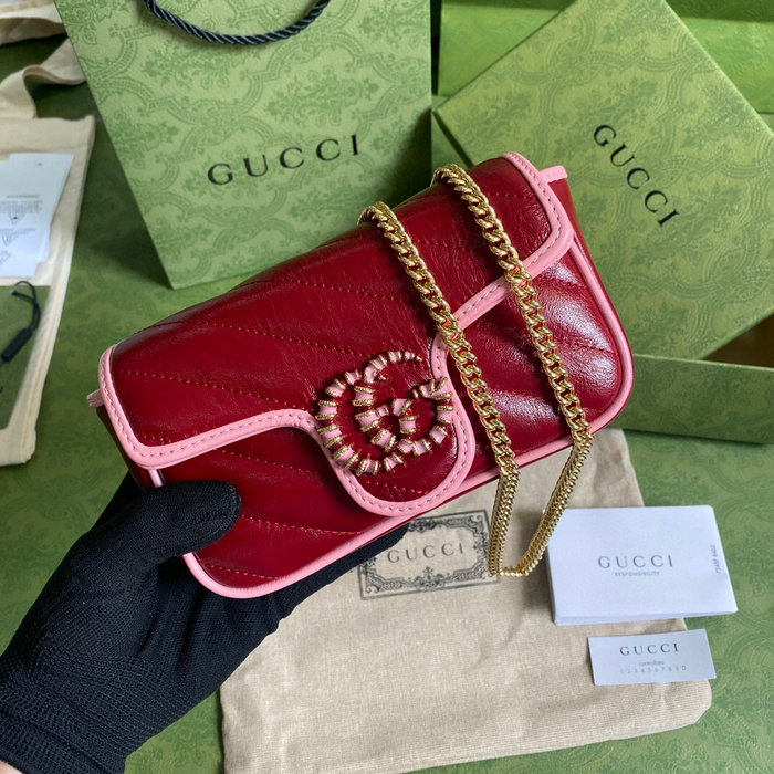 Gucci GG Marmont Mini Chain Wallet Red 574969