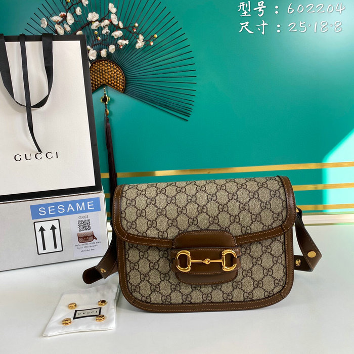 Gucci Horsebit 1955 GG Supreme Small Shoulder Bag Brown 602204