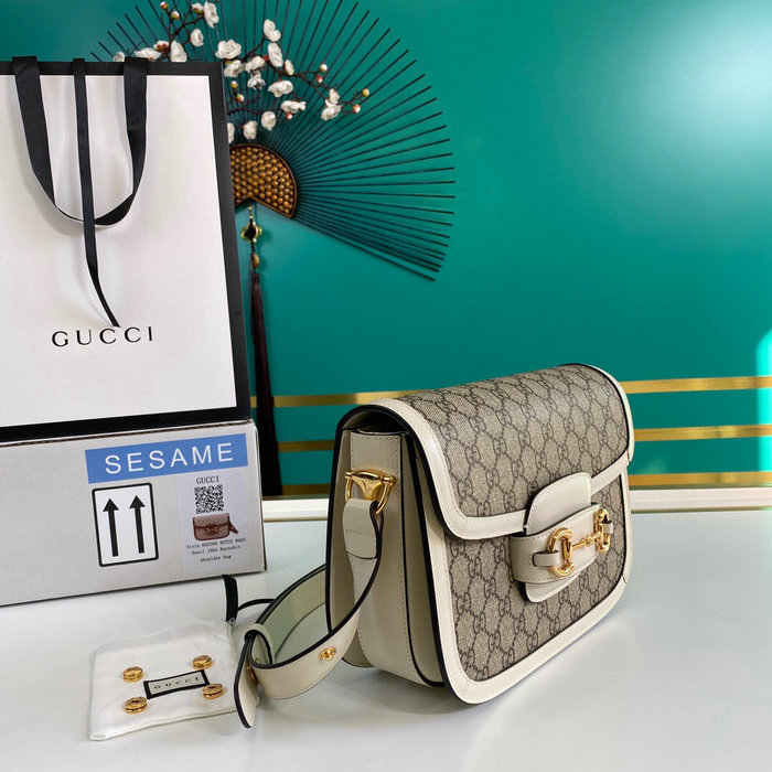 Gucci Horsebit 1955 GG Supreme Small Shoulder Bag White 602204