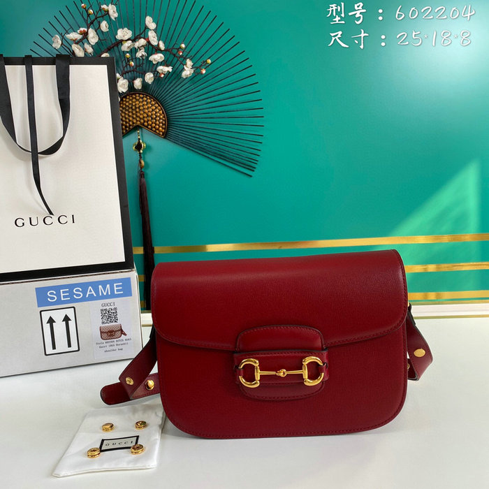 Gucci Horsebit 1955 Leather Small Shoulder Bag Red 602204