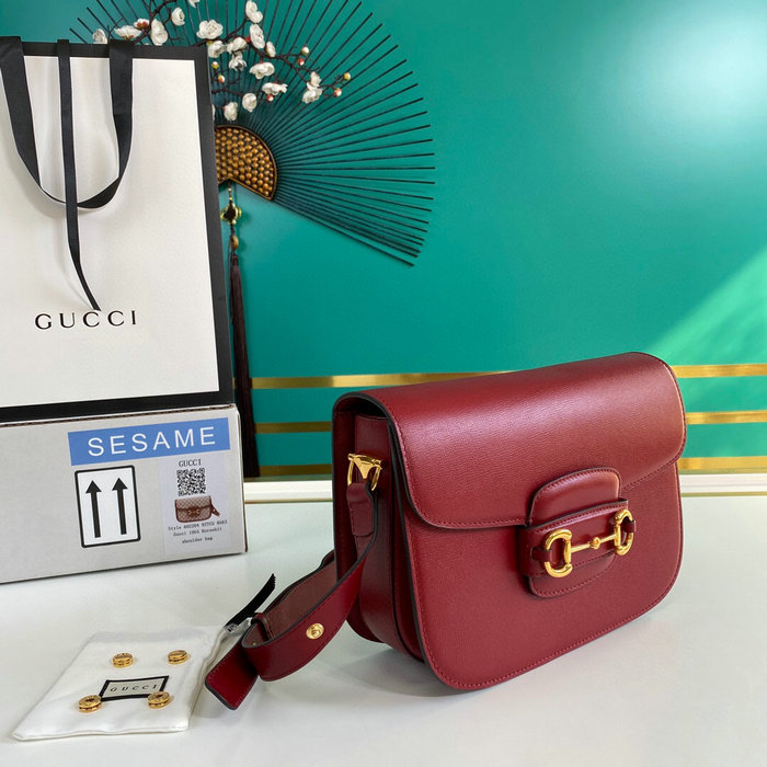 Gucci Horsebit 1955 Leather Small Shoulder Bag Red 602204