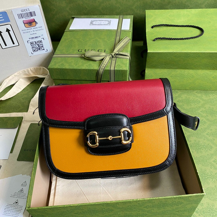 Gucci Horsebit 1955 Small Shoulder Bag Red and Yellow 602204