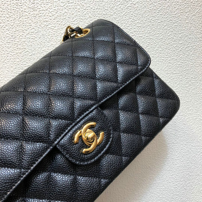 Small Classic Chanel Caviar Leather Flap Bag Black A01117