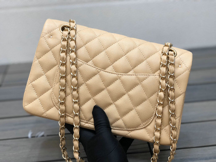 Small Classic Chanel Grain Calfskin Flap Bag Beige A01117