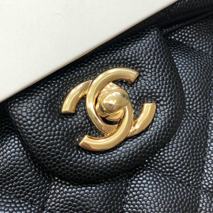 Small Classic Chanel Grain Calfskin Flap Bag Black with Gold A01117