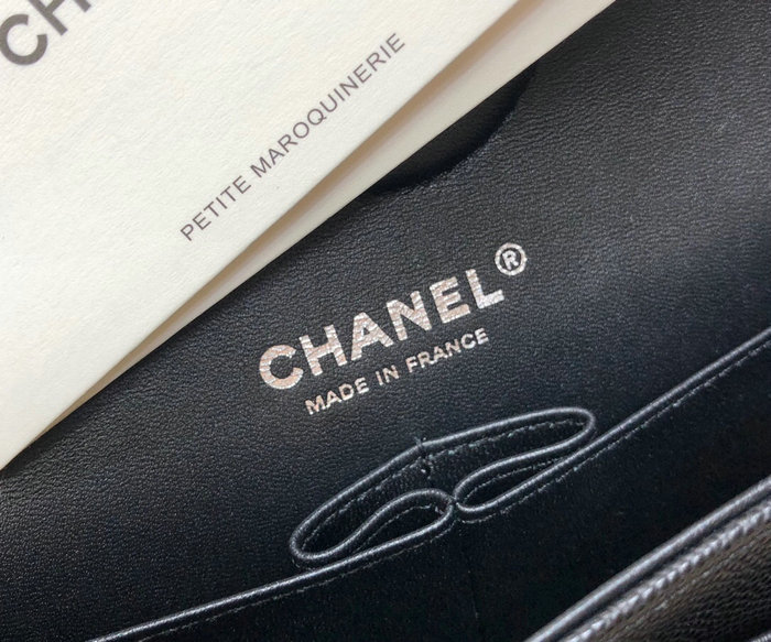 Small Classic Chanel Grain Calfskin Flap Bag Black with Silver A01117