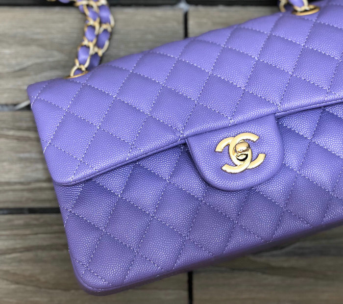 Small Classic Chanel Grain Calfskin Flap Bag Blue A01117