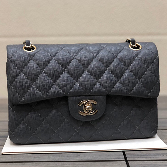 Small Classic Chanel Grain Calfskin Flap Bag Grey A01117