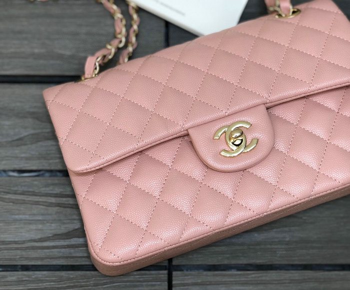 Small Classic Chanel Grain Calfskin Flap Bag Pink A01117