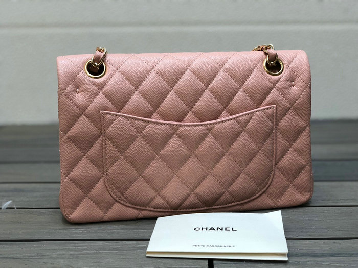 Small Classic Chanel Grain Calfskin Flap Bag Pink A01117