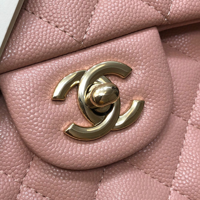 Small Classic Chanel Grain Calfskin Flap Bag Pink A01117