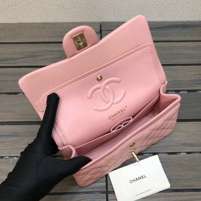 Small Classic Chanel Grain Calfskin Flap Bag Pink A01117