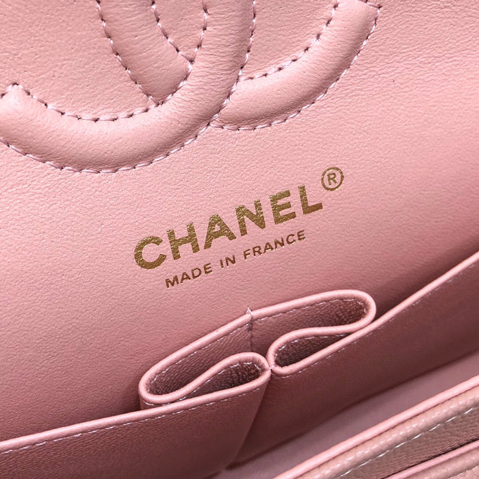 Small Classic Chanel Grain Calfskin Flap Bag Pink A01117