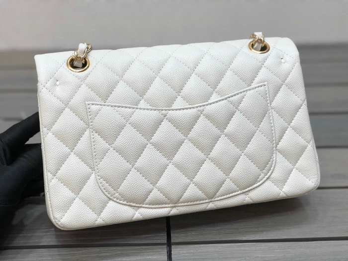 Small Classic Chanel Grain Calfskin Flap Bag White A01117