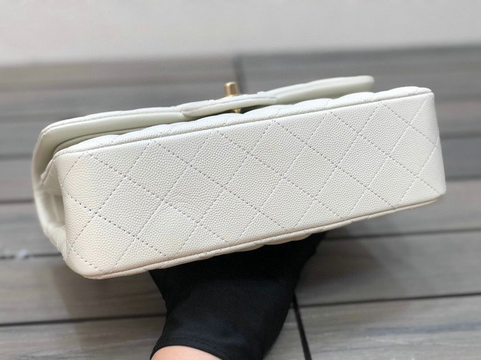 Small Classic Chanel Grain Calfskin Flap Bag White A01117