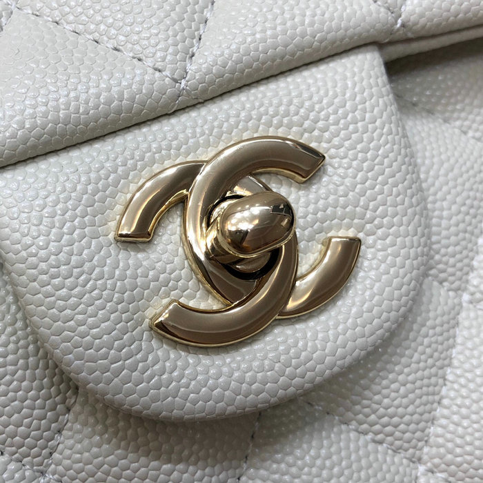 Small Classic Chanel Grain Calfskin Flap Bag White A01117