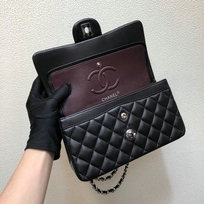 Small Classic Chanel Lambskin Flap Bag Black A01117