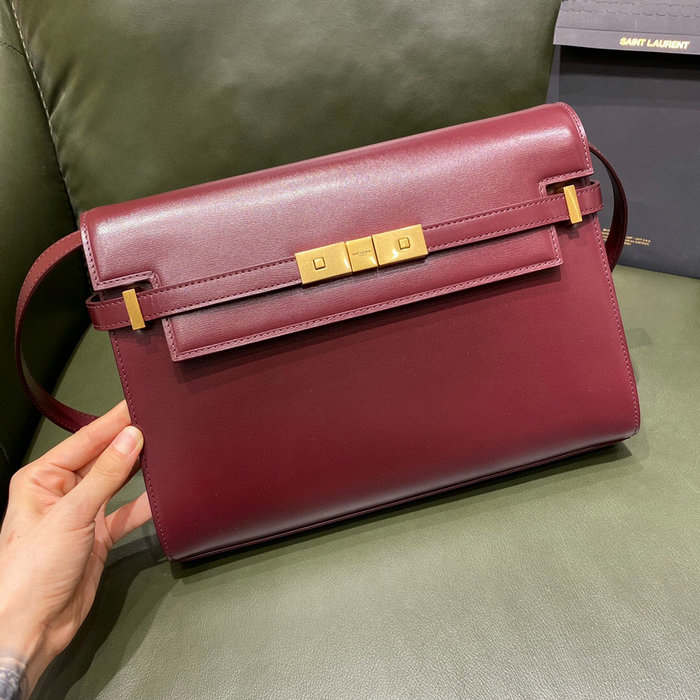 YSL Manhattan Leather Shoulder Bag Burgundy 579271